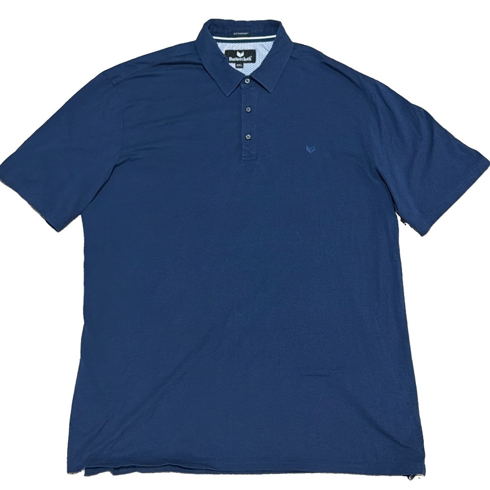 Buttercloth Polo Shirt Mens 2XL Blue Icy Cotton Short Sleeve Polo Stretch